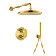 Levo Thermostatic 2-Outlet Round Shower Valve with Fixed Head & Handshower Kit - Brushed Gold