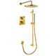 Levo Thermostatic 2-Outlet Square Shower Valve with Fixed Head & Slide Rail Kit - Brushed Gold