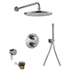 Levo Thermostatic 3-Outlet Round Shower Valve with Fixed Head, Handshower & Bath Overflow Filler - Brushed Nickel